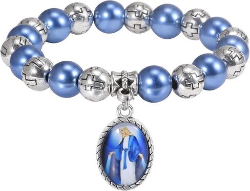 1 قطعة سوار مسبحة أزرق مع ميدالية معجزة وصليب مجوهرات معصم أنيقة متينة لعيد الحب وعيد الميلاد سوار مجوهرات للنساء in Kuwait