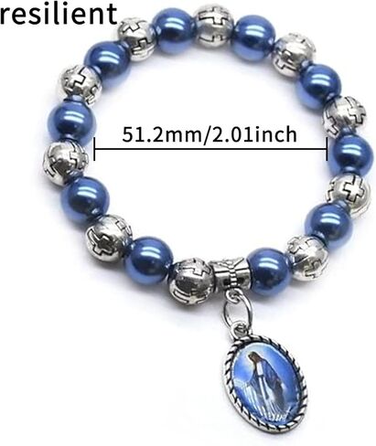 1 قطعة سوار مسبحة أزرق مع ميدالية معجزة وصليب مجوهرات معصم أنيقة متينة لعيد الحب وعيد الميلاد سوار مجوهرات للنساء in Kuwait