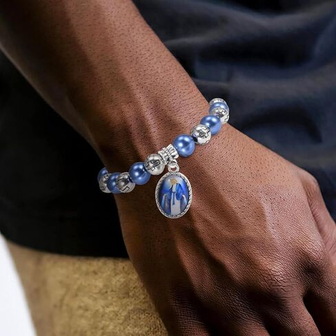 1 قطعة سوار مسبحة أزرق مع ميدالية معجزة وصليب مجوهرات معصم أنيقة متينة لعيد الحب وعيد الميلاد سوار مجوهرات للنساء in Kuwait