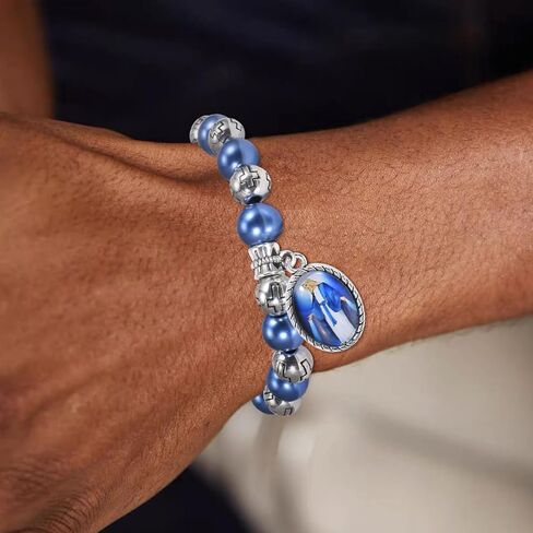 1 قطعة سوار مسبحة أزرق مع ميدالية معجزة وصليب مجوهرات معصم أنيقة متينة لعيد الحب وعيد الميلاد سوار مجوهرات للنساء in Kuwait