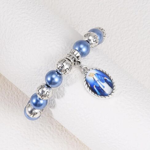 1 قطعة سوار مسبحة أزرق مع ميدالية معجزة وصليب مجوهرات معصم أنيقة متينة لعيد الحب وعيد الميلاد سوار مجوهرات للنساء in Kuwait