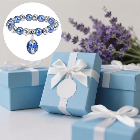 1 قطعة سوار مسبحة أزرق مع ميدالية معجزة وصليب مجوهرات معصم أنيقة متينة لعيد الحب وعيد الميلاد سوار مجوهرات للنساء in Kuwait