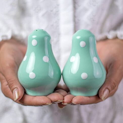 City to Cottage Ceramic Salt and Pepper Shakers Set, Salt Shaker, Salt and Pepper Set, Farmhouse Kitchen Counter Decor for Home Restaurants Wedding, Handcrafted Pistachio Green Polka Dot Spice Shakers in Saudi Arabia