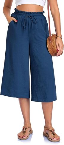 إمرأة واسعة الساق كابري السراويل فضفاضة عالية الخصر كابري بالازو السراويل الصيف بناطيل الشواطئ 2026 ملابس عصرية in Kuwait