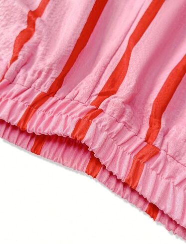 Women's Striped Wide-Leg Pants - Casual Vacation Style, Loose Comfort Fit, Elastic Waistband with Drawstring in Saudi Arabia