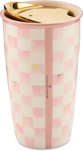 MACKENZIE-CHILDS Ceramic Travel Cup, Cute Tumbler Cup with Lid, 12 Ounces, Black-and-White Courtly Check in Saudi Arabia