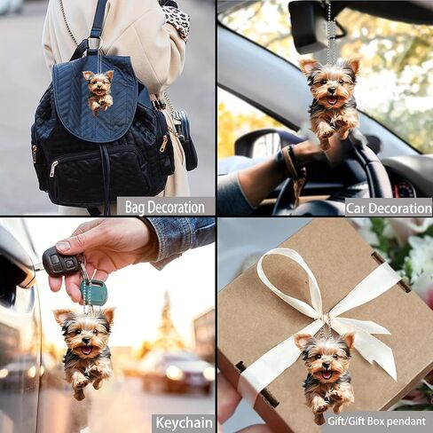 Running Yorkshire Terrier Acrylic Pendant - 2D Flat Car Mirror Charm & Keychain, Happy Dog Decor for Home & Festival Gifts - Pet Lovers’ Delight in Kuwait
