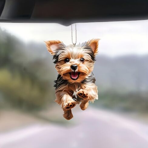 Running Yorkshire Terrier Acrylic Pendant - 2D Flat Car Mirror Charm & Keychain, Happy Dog Decor for Home & Festival Gifts - Pet Lovers’ Delight in Kuwait