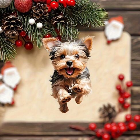 Running Yorkshire Terrier Acrylic Pendant - 2D Flat Car Mirror Charm & Keychain, Happy Dog Decor for Home & Festival Gifts - Pet Lovers’ Delight in Kuwait