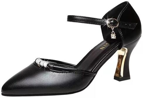 Women's Thick Heel Hollow Square Buckle Pointed Toe High Heel Sandals in Kuwait