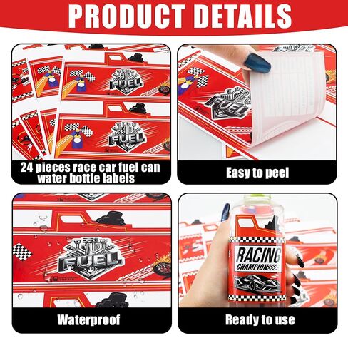 24 قطعة من ملصقات زجاجات المياه لعلب وقود سيارات السباق لتزيين حفلات السباق in Kuwait