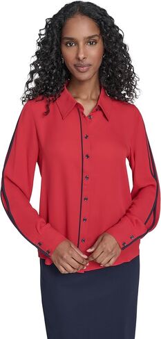 Tommy Hilfiger Women's Long Sleeve Button Up Collared Work Blouse in Saudi Arabia