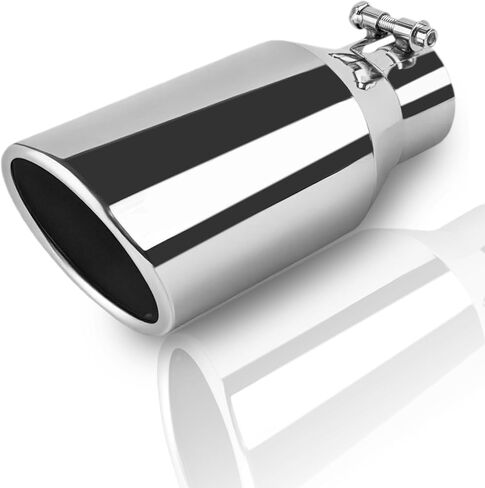 Mupera Universal 2.5 Inch Inlet Exhaust Tip, 4" Outlet, 9" Long Silver Professional Tail Pipe Exhaust Tip with Bolt On, for all 2.5 Inch Outside Diameter Exhaust Tips in Kuwait
