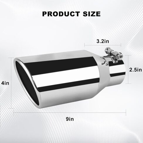 Mupera Universal 2.5 Inch Inlet Exhaust Tip, 4" Outlet, 9" Long Silver Professional Tail Pipe Exhaust Tip with Bolt On, for all 2.5 Inch Outside Diameter Exhaust Tips in Kuwait