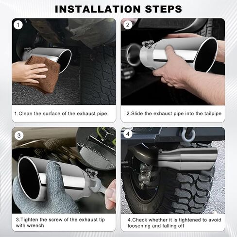 Mupera Universal 2.5 Inch Inlet Exhaust Tip, 4" Outlet, 9" Long Silver Professional Tail Pipe Exhaust Tip with Bolt On, for all 2.5 Inch Outside Diameter Exhaust Tips in Kuwait