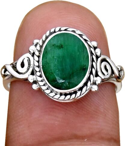 925 Sterling Silver Ring for Womens Emerald Ring, Engagement Ring Bezel Set May Birthstone Gemstone Ring, Christmas Gift in Saudi Arabia