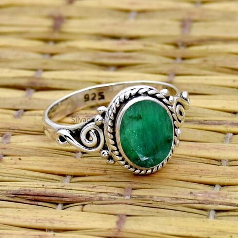 925 Sterling Silver Ring for Womens Emerald Ring, Engagement Ring Bezel Set May Birthstone Gemstone Ring, Christmas Gift in Saudi Arabia