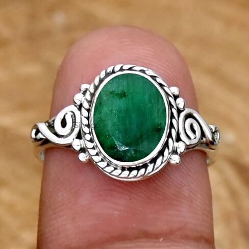 925 Sterling Silver Ring for Womens Emerald Ring, Engagement Ring Bezel Set May Birthstone Gemstone Ring, Christmas Gift in Saudi Arabia