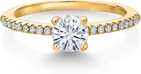 Gem Stone King 18K Yellow Gold Plated Silver Build your Own Personalized 5mm Round Cut Gemstone Birthstone and White Lab Grown Diamond Engagement Wedding Anniversary Ring For Women in Saudi Arabia