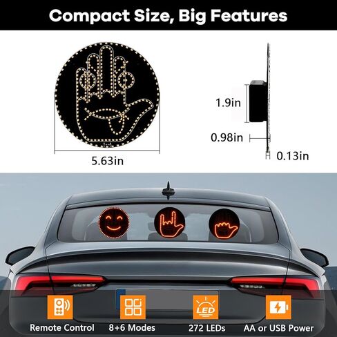 Car Hand Light with Remote, LED Hand Gesture Light for Car Window, Visual Driver Communication Signal with High-Power LEDs, 8 Expressions 6 Modes, Non-Verbal Safety Indicator for Daily Driving in Saudi Arabia