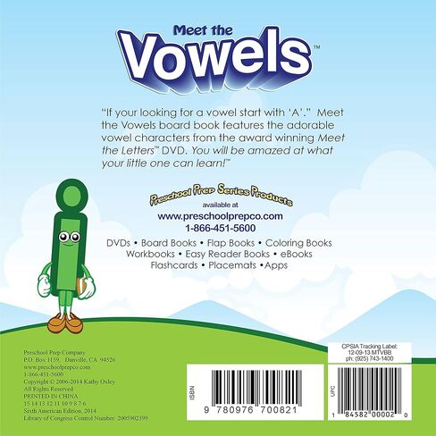 Preschool Prep Company Meet The Vowels Board Book in Kuwait
