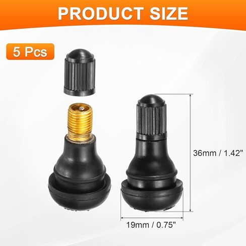 PATIKIL 2 Inch TR413 Tire Valve Stem, 5 Pack Universal Metal Rubber Snap-in Valve Stems for Cars Trucks Trailers ATVs Motorcycles, Black in Saudi Arabia