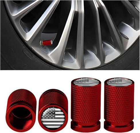 Mandark American Flag Car Tire Valve Stem Caps, 4PCS USA Aluminum Alloy Dust Proof Vehicle Air Valve Covers, Patriotic Auto Wheel Stem Caps, Universal for Trucks Motorcycles Bikes (Red/Black/White) in Saudi Arabia