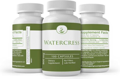 Pure Original Ingredients Watercress, (100 Capsules) Always Pure, No Additives Or Fillers, Lab Verified in Kuwait