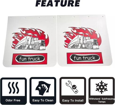 Pair White Fun Truck Pattern Semi Truck Straight Splash Guard 24" x 24" Heavy Duty Polymer Mud Flaps in Kuwait