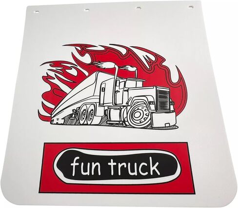 Pair White Fun Truck Pattern Semi Truck Straight Splash Guard 24" x 24" Heavy Duty Polymer Mud Flaps in Kuwait