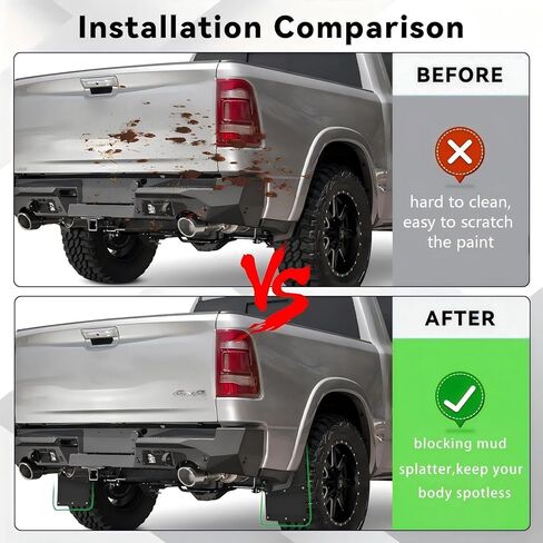 واقيات الطين من الطين لـ 2019-2024 دودج رام 1500 واقي الطين الأمامي والخلفي بدون TRX Rebel Classic بدون حفر (مجموعة 4 قطع) in Kuwait