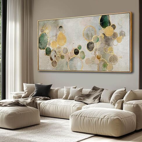 Abstract Canvas Wall Art Gold Circle Painting Green Artwork Framed Wall Prints 29"x 58" Office Wall Decor Colorful Pictures for Living Room Bedroom in Saudi Arabia