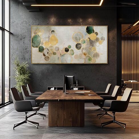 Abstract Canvas Wall Art Gold Circle Painting Green Artwork Framed Wall Prints 29"x 58" Office Wall Decor Colorful Pictures for Living Room Bedroom in Saudi Arabia