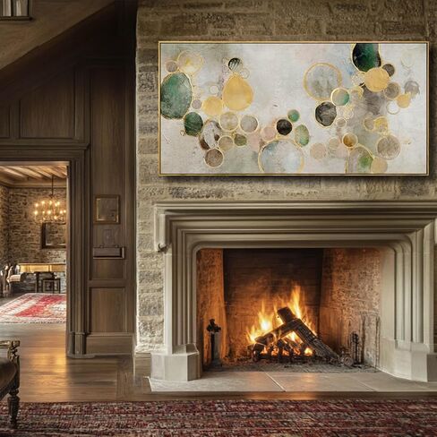 Abstract Canvas Wall Art Gold Circle Painting Green Artwork Framed Wall Prints 29"x 58" Office Wall Decor Colorful Pictures for Living Room Bedroom in Saudi Arabia
