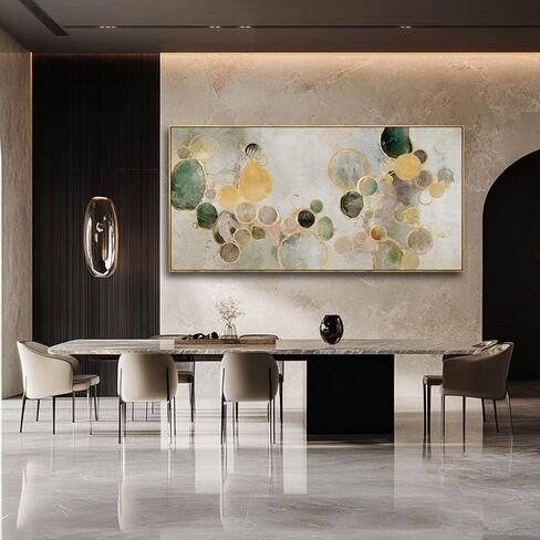 Abstract Canvas Wall Art Gold Circle Painting Green Artwork Framed Wall Prints 29"x 58" Office Wall Decor Colorful Pictures for Living Room Bedroom in Saudi Arabia