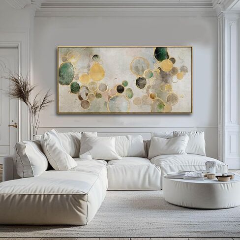 Abstract Canvas Wall Art Gold Circle Painting Green Artwork Framed Wall Prints 29"x 58" Office Wall Decor Colorful Pictures for Living Room Bedroom in Saudi Arabia