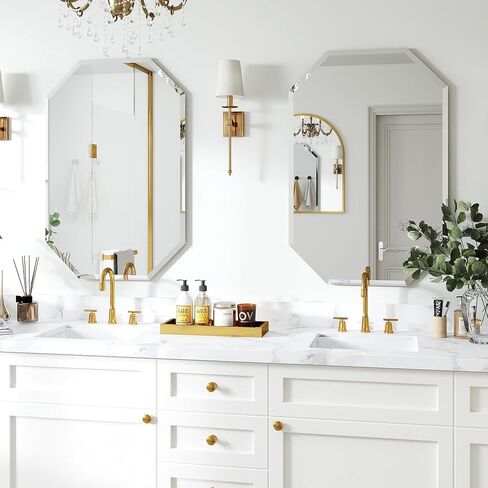 Chende 2 Packs Octagonal Bathroom Mirror with Beveled Edge, 18" x 36" Modern Frameless Vanity Mirror for Bedroom, Entryways, Washrooms, Living Rooms, Horizontal/Vertical Hanging in Kuwait