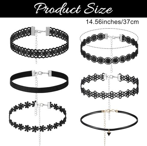 Bremorou 6 Pcs Choker Necklace for Women Black Velvet Chokers Adjustable Vintage Gothic Elastic Choker for 90s Style Classic Punk Lace Chokers Fit Party Cosplay Birthday Gifts Black in Saudi Arabia