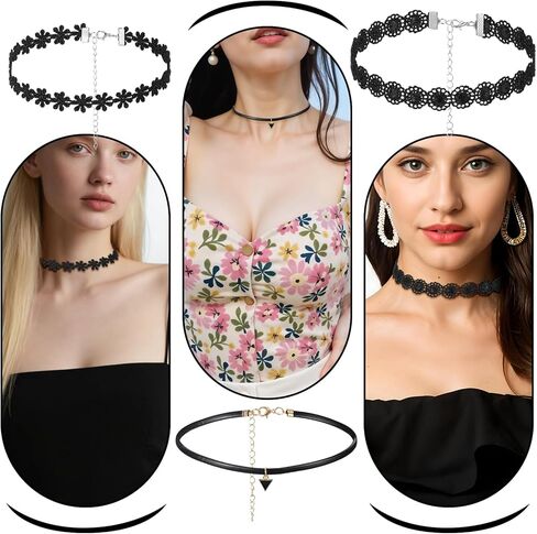 Bremorou 6 Pcs Choker Necklace for Women Black Velvet Chokers Adjustable Vintage Gothic Elastic Choker for 90s Style Classic Punk Lace Chokers Fit Party Cosplay Birthday Gifts Black in Saudi Arabia