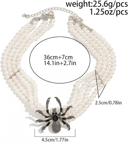 Kokoma Gothic Spider Pearl Choker Necklace for Women Black CZ Multi-Strand White Pearl with Crystal Spider Pendant Necklace Collar Halloween Costume Jewelry in Saudi Arabia