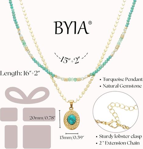 Boho Gemstone Necklaces Layered Green Beaded Necklace for Women Natural Stone Choker with Gold Turquoise Pendant Handmade Bohemian Jewelry Fashion in Kuwait