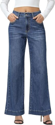 Foucome Women's Flare Jeans High Waisted Bell Bottom Jeans for Women Stretch Baggy Wide Leg Denim Pants in Saudi Arabia