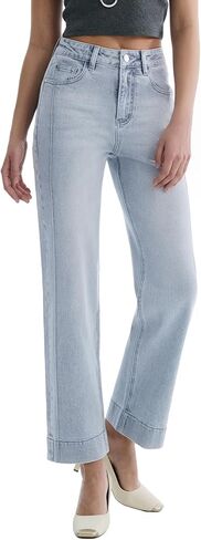 Women’s Straight Leg Jeans High Waisted Cropped Trendy Jeans Wide Leg Zipper Denim Pants in Kuwait