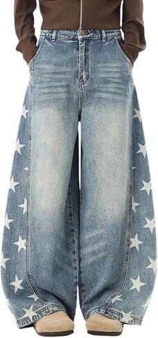 Baggy Jeans for Women Girls Star Barrel Jeans Wide Leg Embroidered Patchwork Denim Pants Cute Vintage Clothes in Saudi Arabia