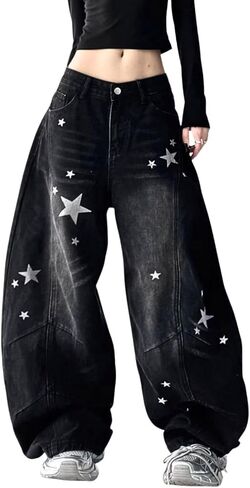 Baggy Jeans for Women Girls Star Barrel Jeans Wide Leg Embroidered Patchwork Denim Pants Cute Vintage Clothes in Saudi Arabia
