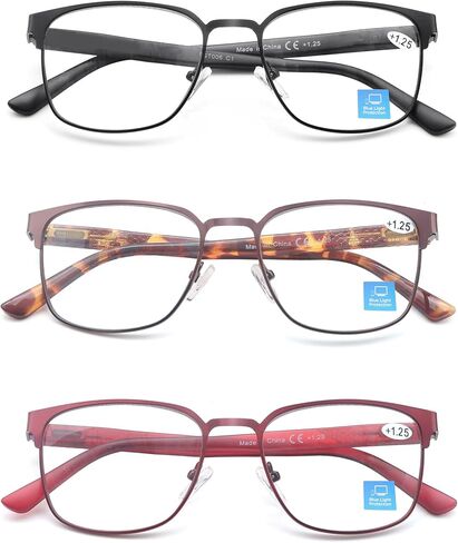 نظارات قراءة مكونة من 3 قطع للرجال والنساء، نظارات قراءة معدنية تحجب الضوء الأزرق in Kuwait