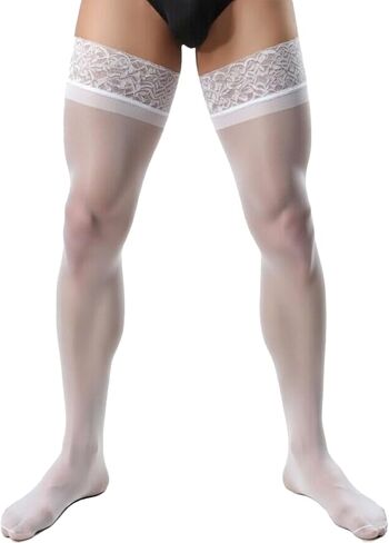 Men’s Thigh High Stockings Over Knee Lace Top Thick Warm Silicone Antiskid Long Socks for Men Sissy Fishnet silly Style in Kuwait