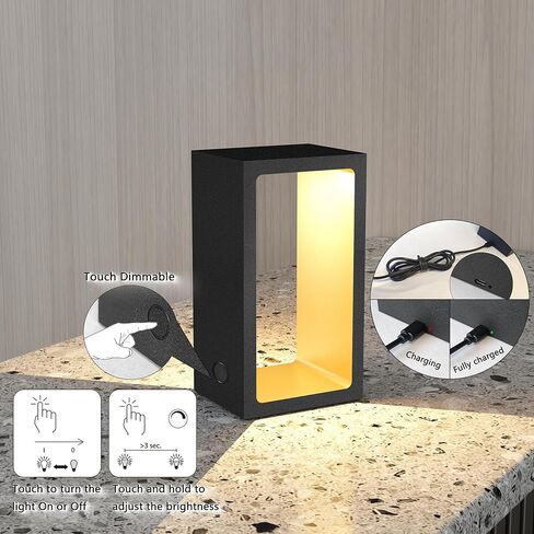 مصباح مكتب LED لاسلكي محمول بسيط، إضاءة ليلية بجانب السرير قابلة للتعديل، مصباح طاولة معدني ألومنيوم عالي 7 بوصات يعمل بالبطارية، مصباح طاولة لاسلكي قابل لإعادة الشحن للمنزل (أسود + ذهبي) in Saudi Arabia