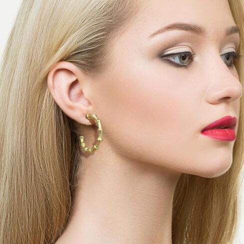 14K Gold Earrings Hoops Large Bamboo Earring Gold Earrings For Women Thick Hoop Earring 14K Gold 30MM in Saudi Arabia