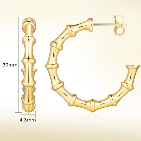 14K Gold Earrings Hoops Large Bamboo Earring Gold Earrings For Women Thick Hoop Earring 14K Gold 30MM in Saudi Arabia